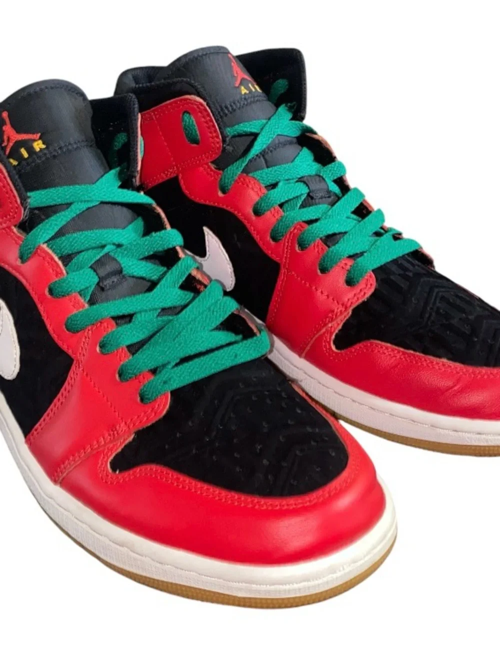 Air Jordan 1 Mid SE Men's Size 10.5 Black/Fire Red-White-Malachite DQ8417-006